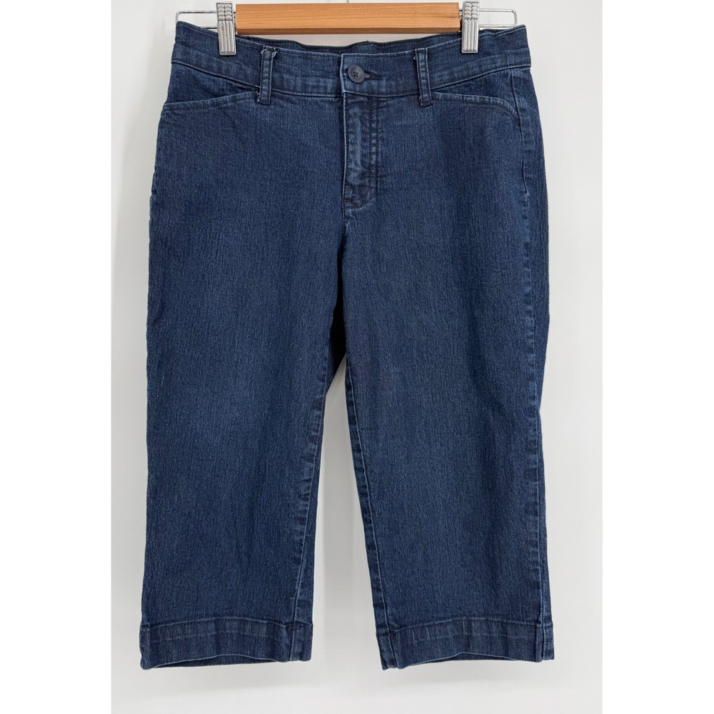 St Johns Bay Womens Sz 2 Petite Dark Wash‎ Denim Capri Pants Stretch Cuffed Hem